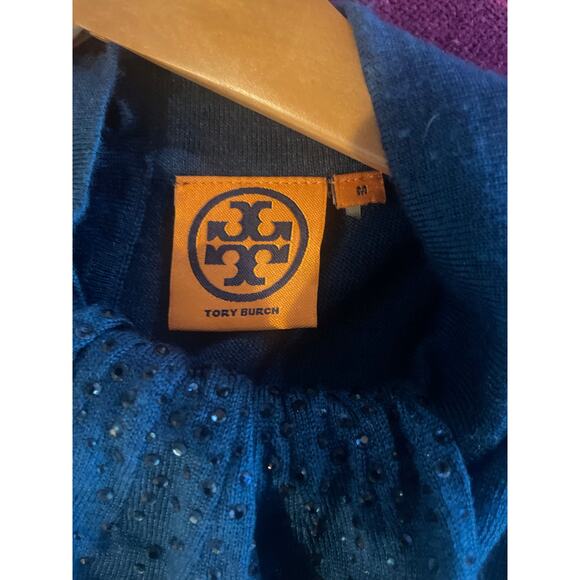 TORY BURCH Abitha Sweater Top GORGEOUS COLOR Sheer Silk Sleeves Wool M Medium - Picture 5 of 5